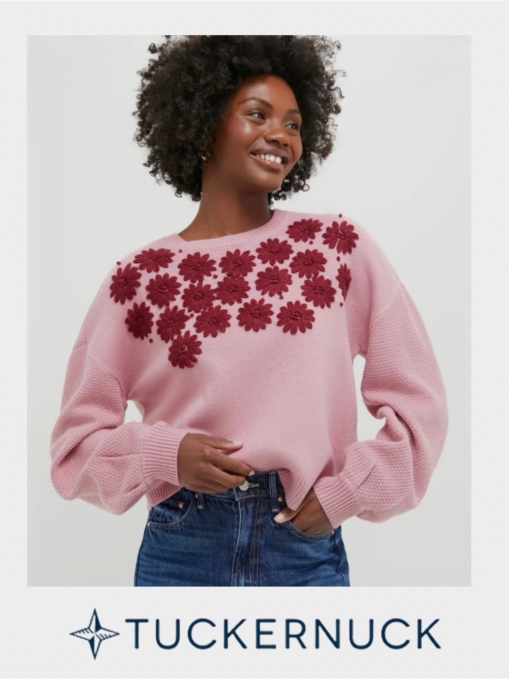 Tuckernuck - HYACINTH HOUSE - Rose Embroidered Floral Francine Sweater Size M